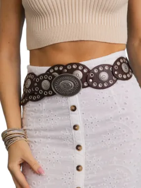 90's Boho Oval Eyelet Belt Brown
