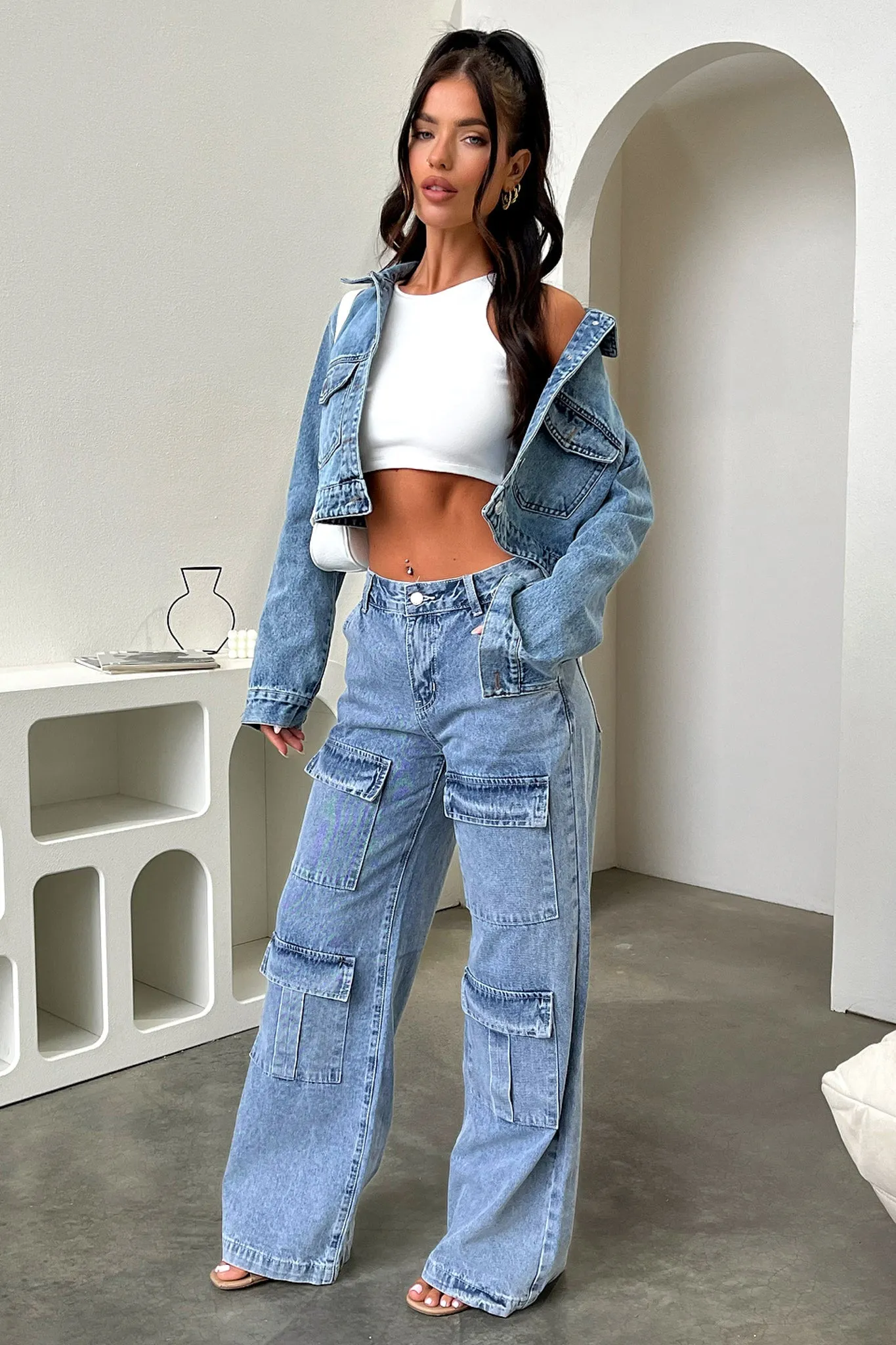 Adalia Mid Rise Wide Leg Jeans - Blue