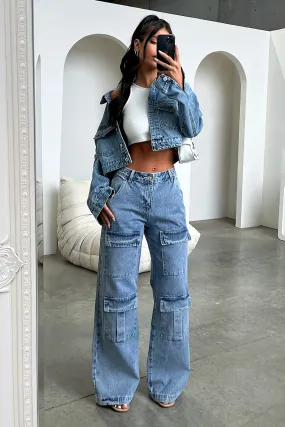 Adalia Mid Rise Wide Leg Jeans - Blue