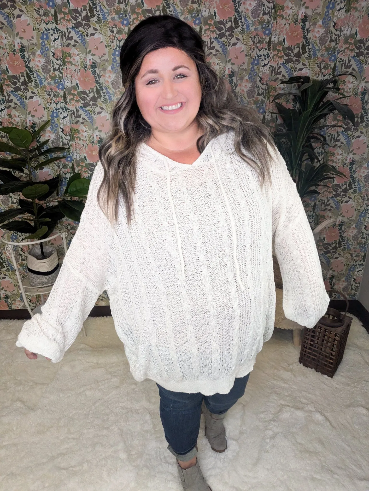 Allister Open Knit Cream Hooded Sweater
