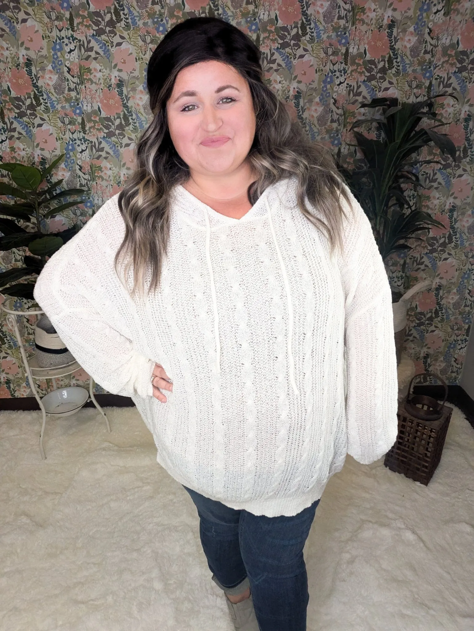 Allister Open Knit Cream Hooded Sweater