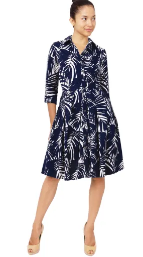 Audrey Dress Shirt Collar 3/4 Sleeve Regular Cotton Stretch (Maui Palm)