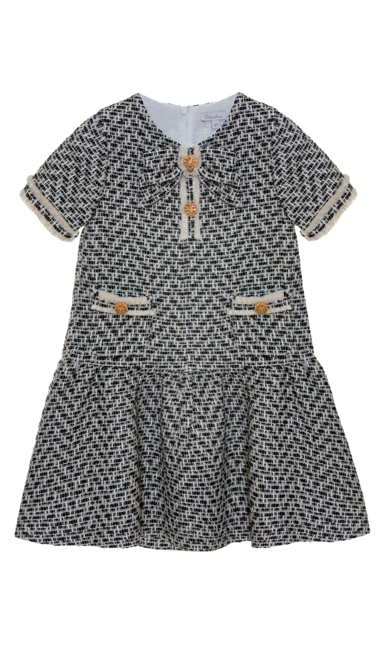 Beautiful girls Black and Ivory Tweed Dress with Bow details