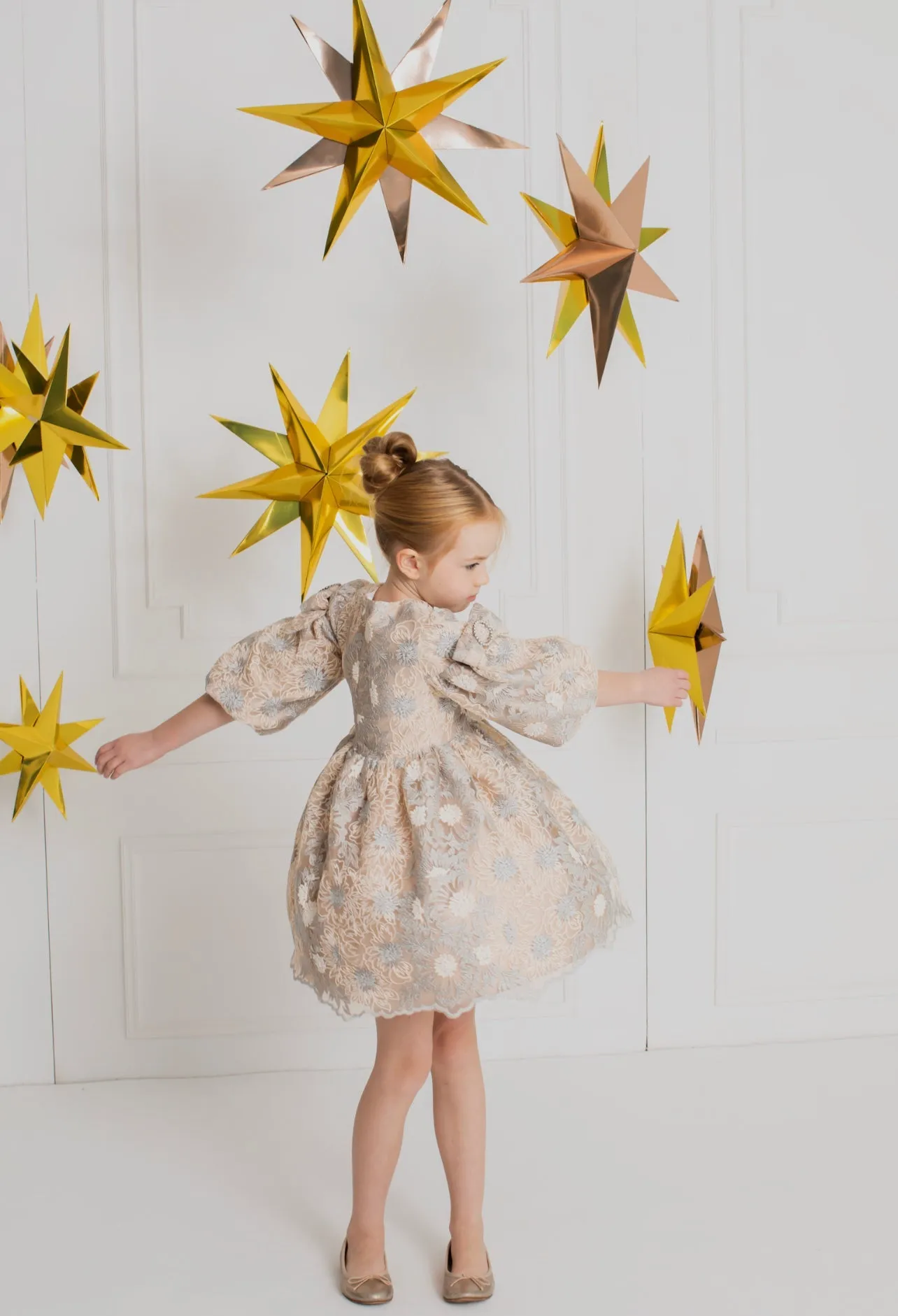 Beautiful Satin dress with delicate embroidered tulle details.