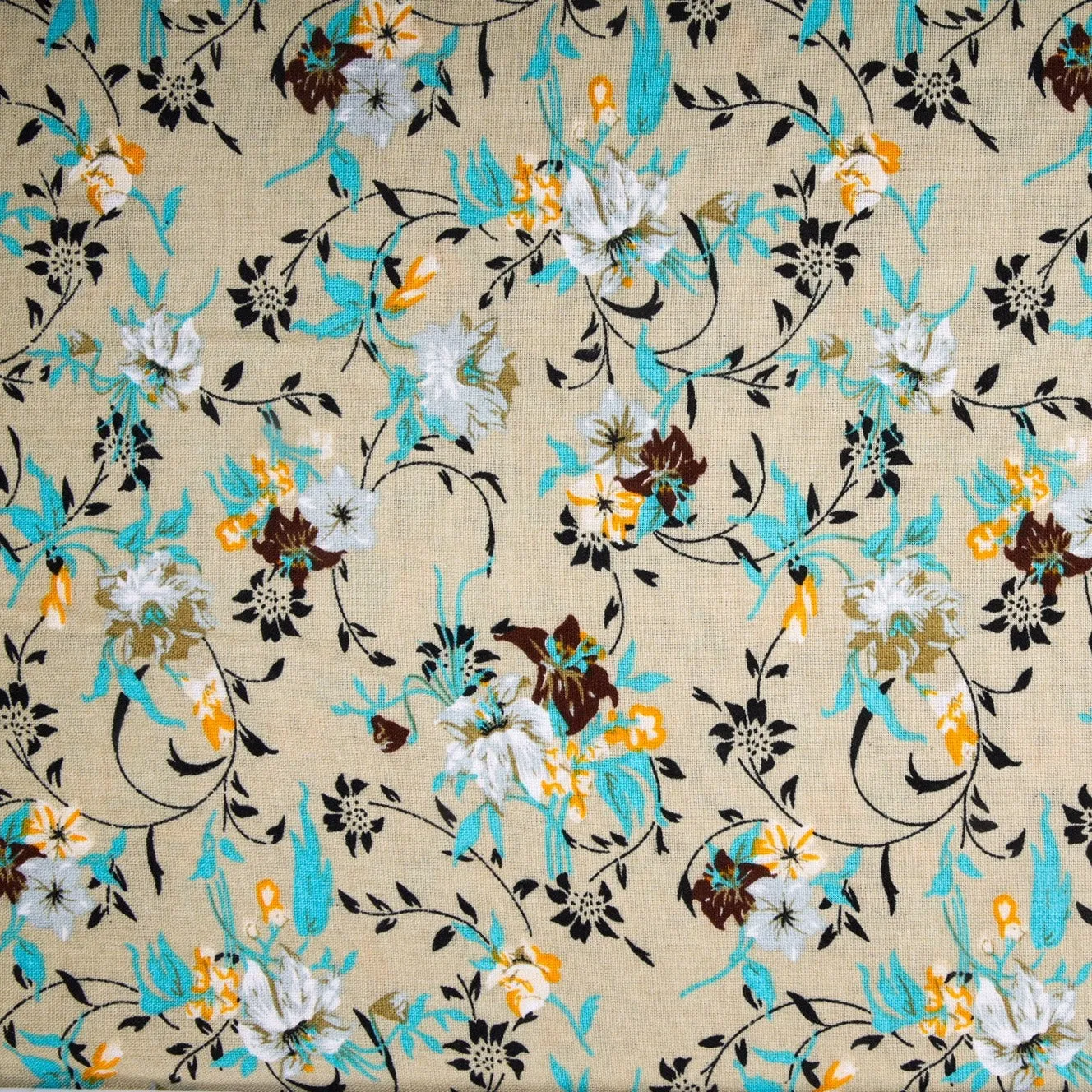 Beige Ditsy Floral Print Rayon Fabric , Plain Weave, TU 4020-4