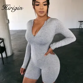 Black Gray Bodycon Playsuit Women Wear On Both Sides Sexy Jumpsuit Autumn 2020 Zip Up Party Club Romper Jumpsuits Shorts