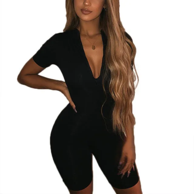 Black Gray Bodycon Playsuit Women Wear On Both Sides Sexy Jumpsuit Autumn 2020 Zip Up Party Club Romper Jumpsuits Shorts