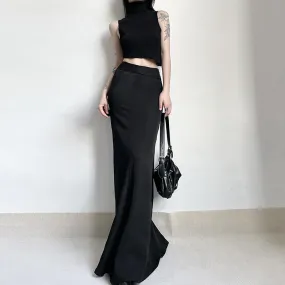 Black Minimalist High Waist Long Skirt