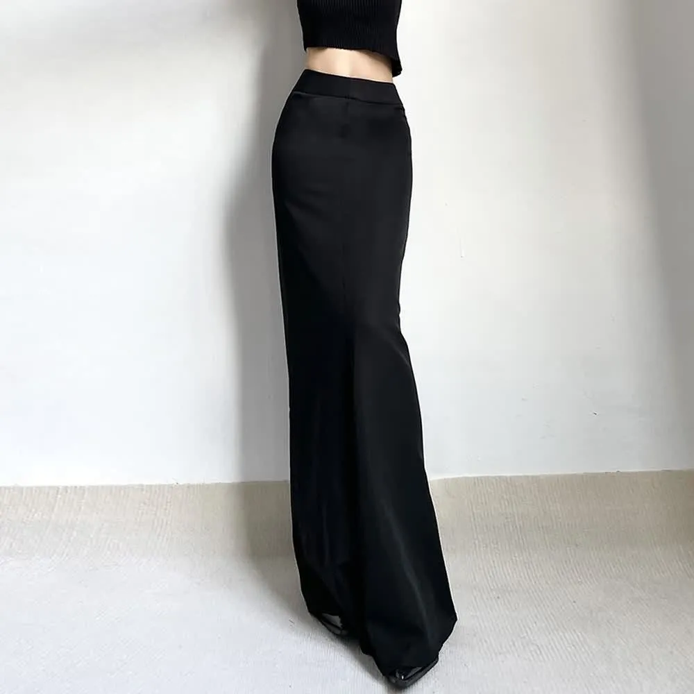 Black Minimalist High Waist Long Skirt