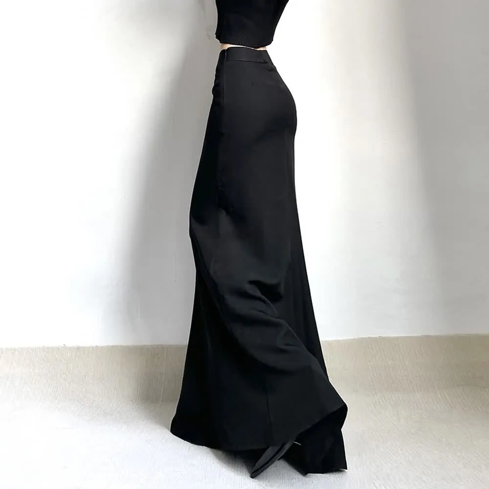 Black Minimalist High Waist Long Skirt