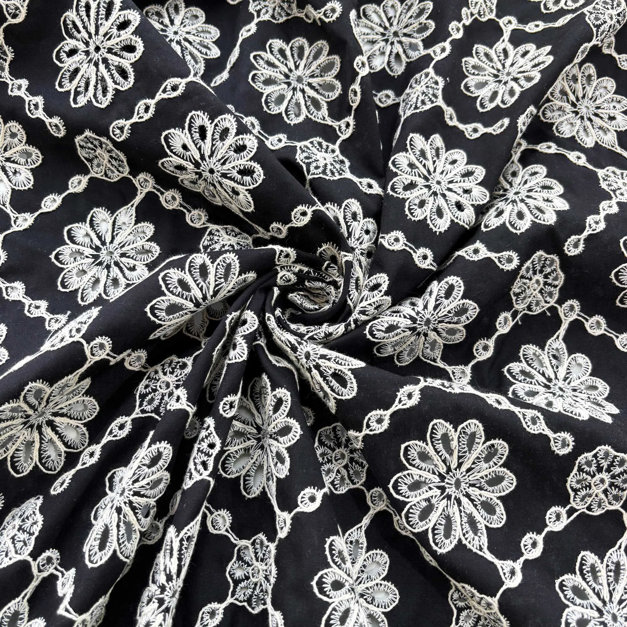 Black Schiffli Embroidery Cotton Fabric DVT-23816