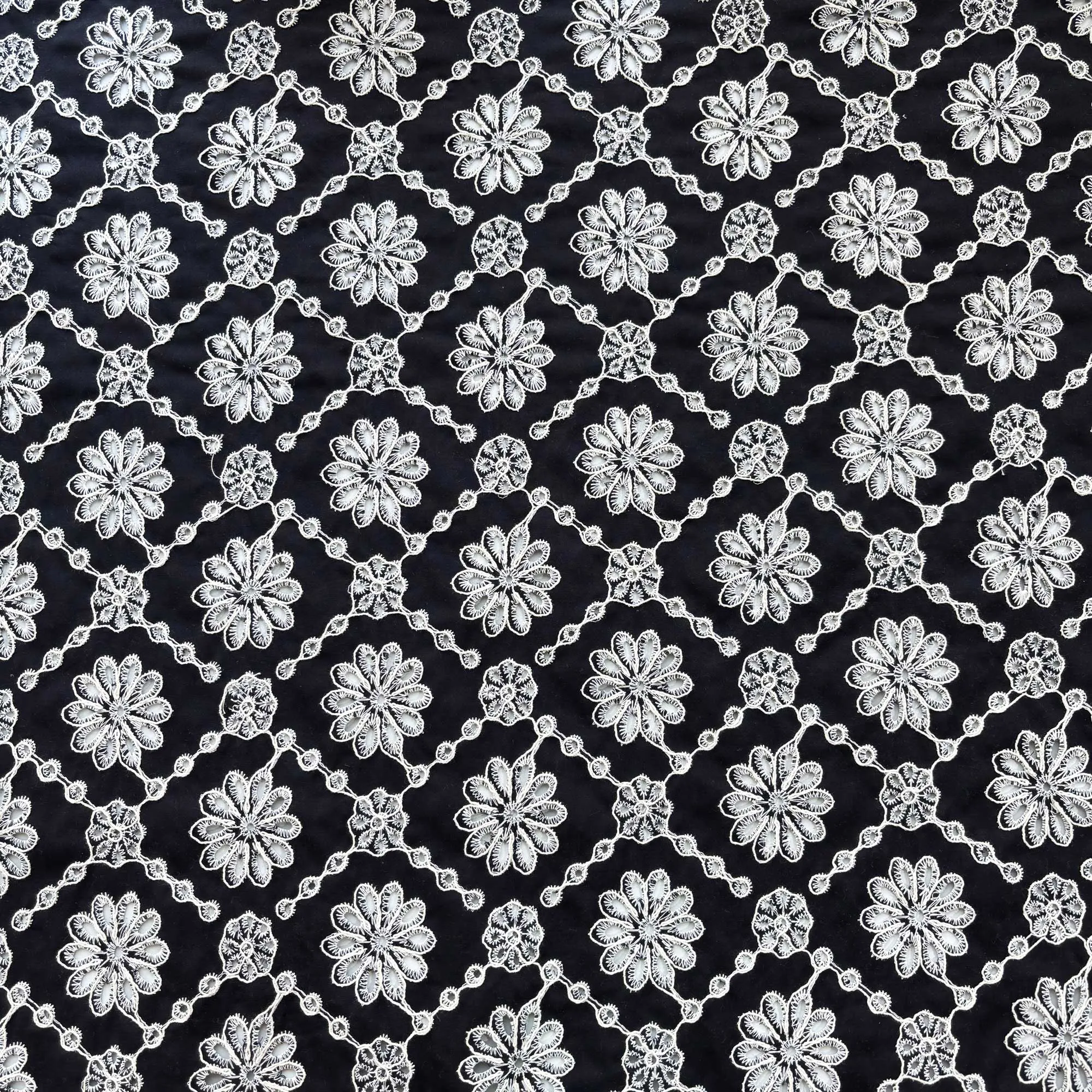 Black Schiffli Embroidery Cotton Fabric DVT-23816