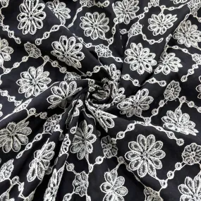Black Schiffli Embroidery Cotton Fabric DVT-23816