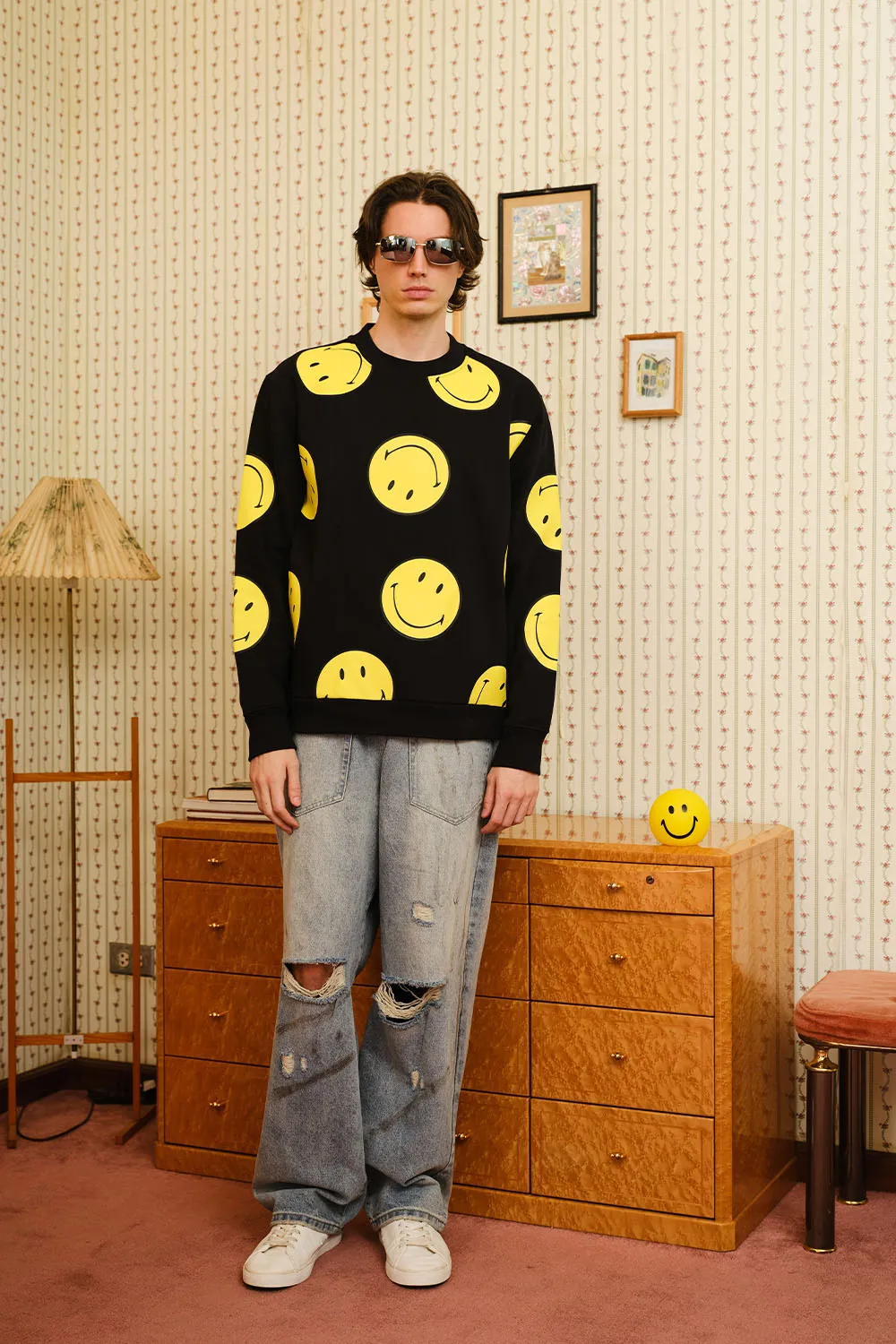 Black Smiley Originals All Over Sweatshirt