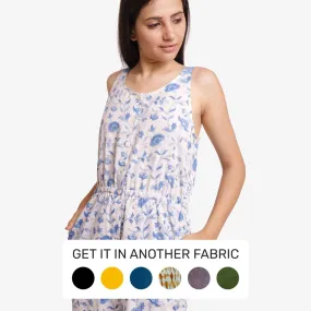 Blue Floral Block Print Cotton Camisole Midi Jumpsuit