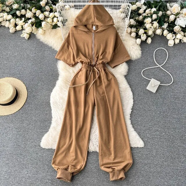 Chic Vintage Tailored Collar Jumpsuit – Single Breasted, High Waist, Wide Leg Pants, Casual Summer Playsuit for Women