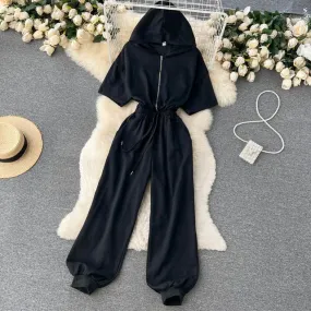 Chic Vintage Tailored Collar Jumpsuit – Single Breasted, High Waist, Wide Leg Pants, Casual Summer Playsuit for Women