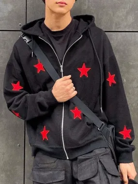 Chicmy-Men's Patch Star Zip Up Hoodie