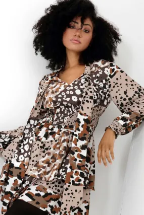 Clouded Leopard Bow Neck Michelle Dress
