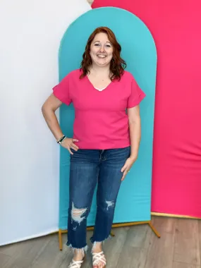 Comfy Cozy Mid Rise Slant Step Crop Flare Jeans