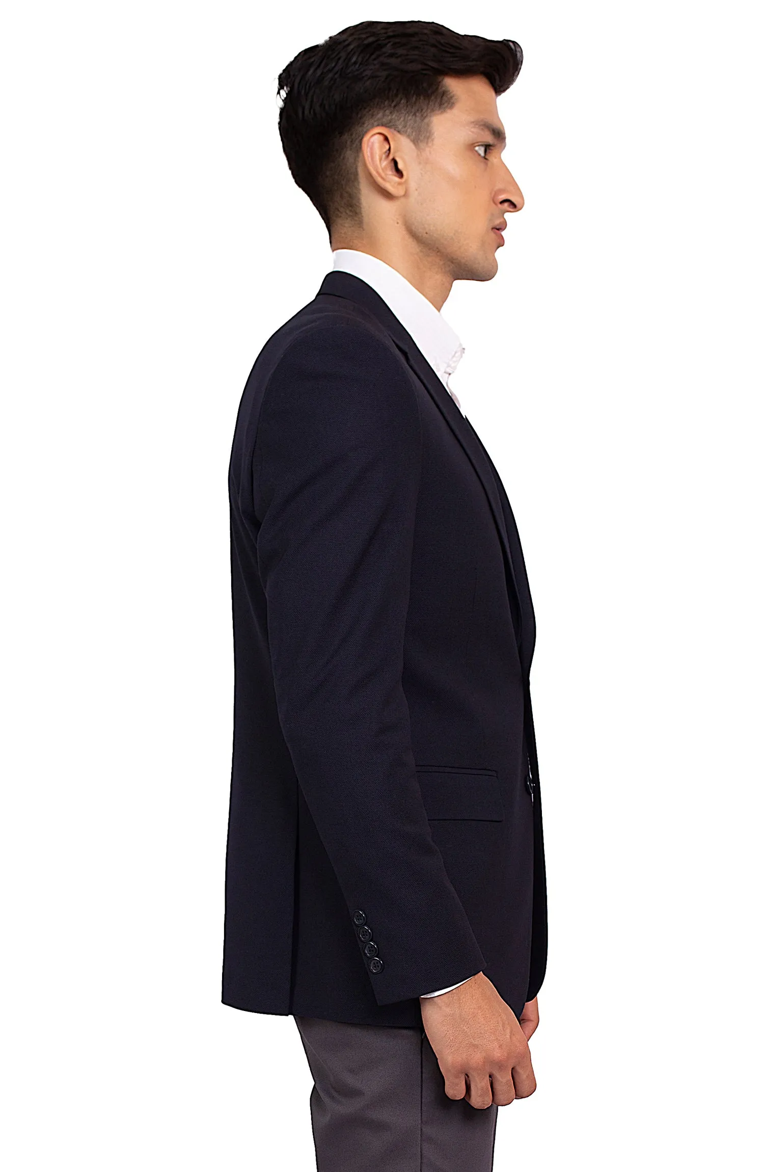 Contrast Textured Navy Blazer