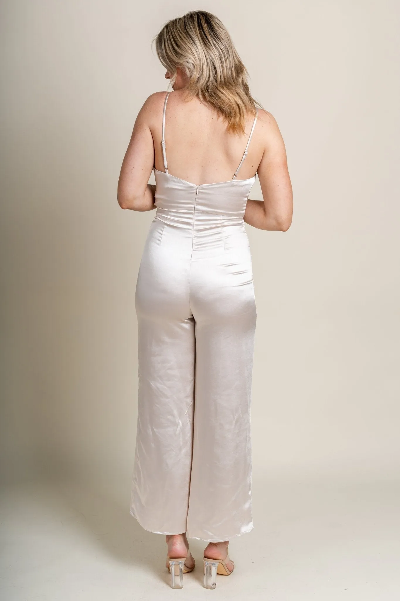 Cowl neck satin jumpsuit champagne