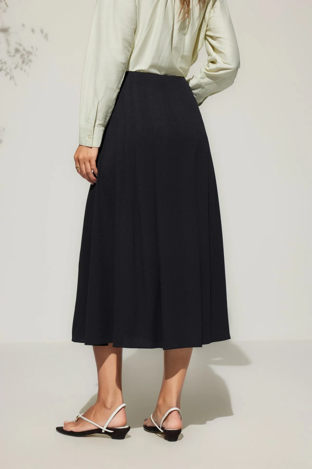 Crinkle Pleated Flare Skirt