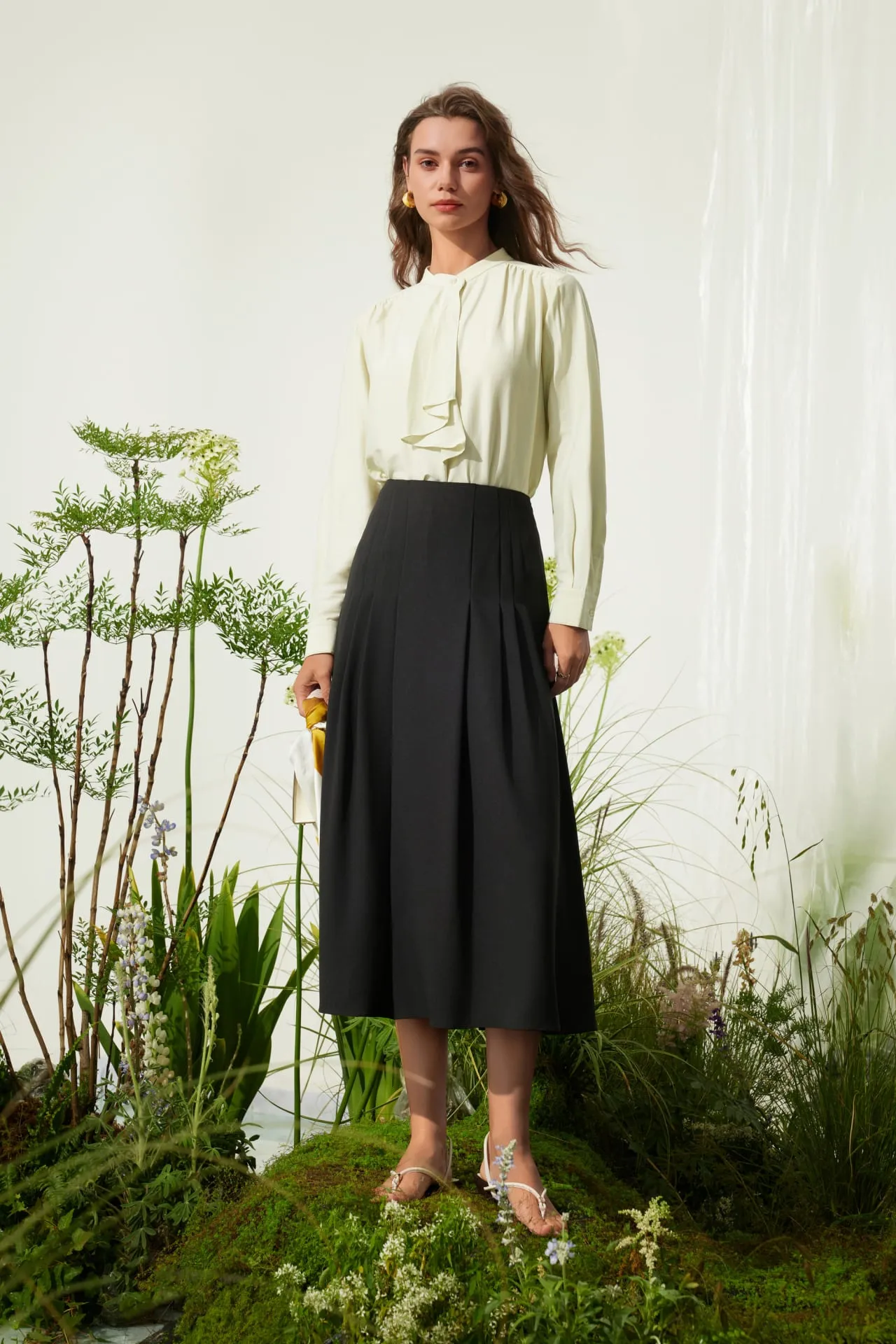 Crinkle Pleated Flare Skirt