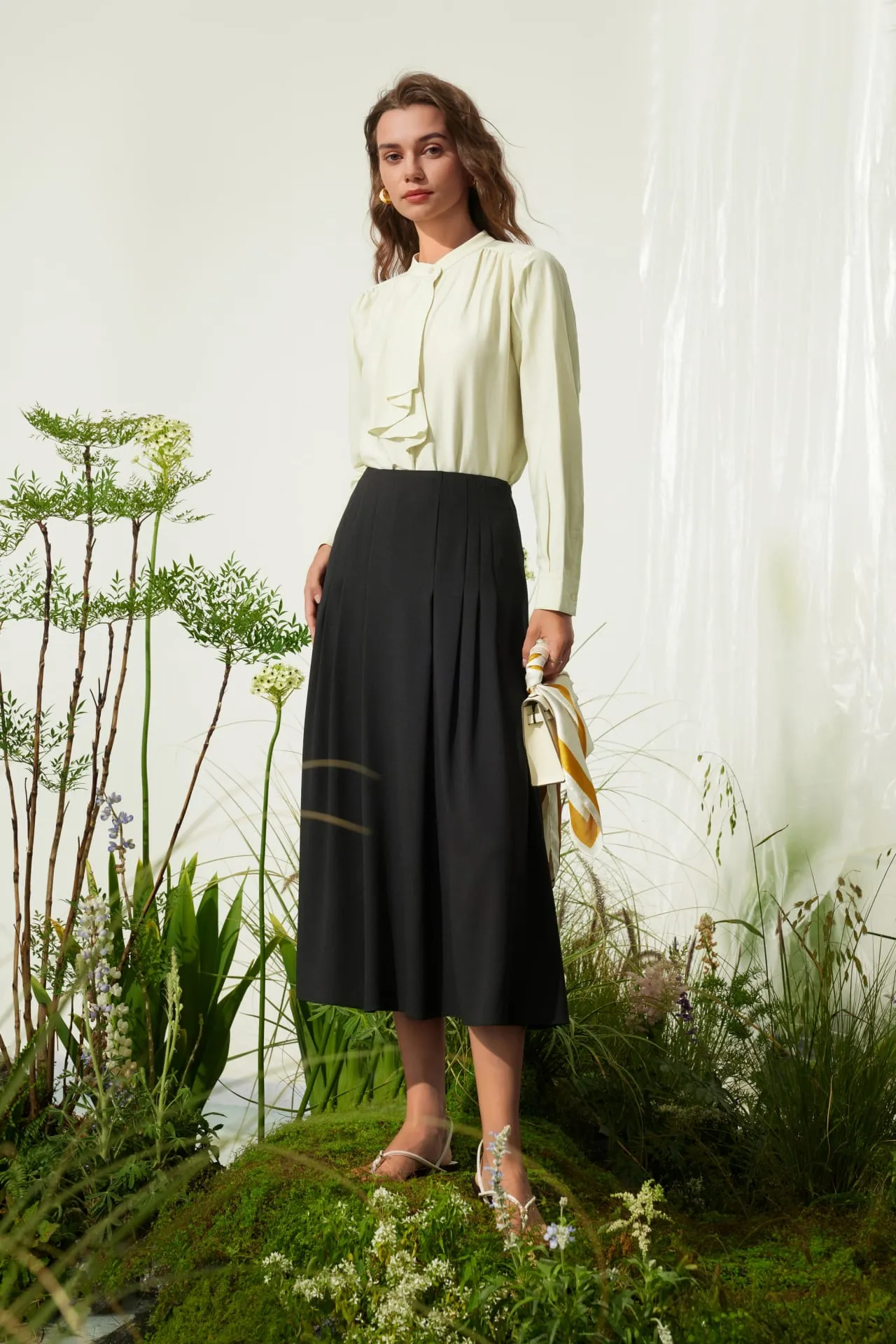 Crinkle Pleated Flare Skirt