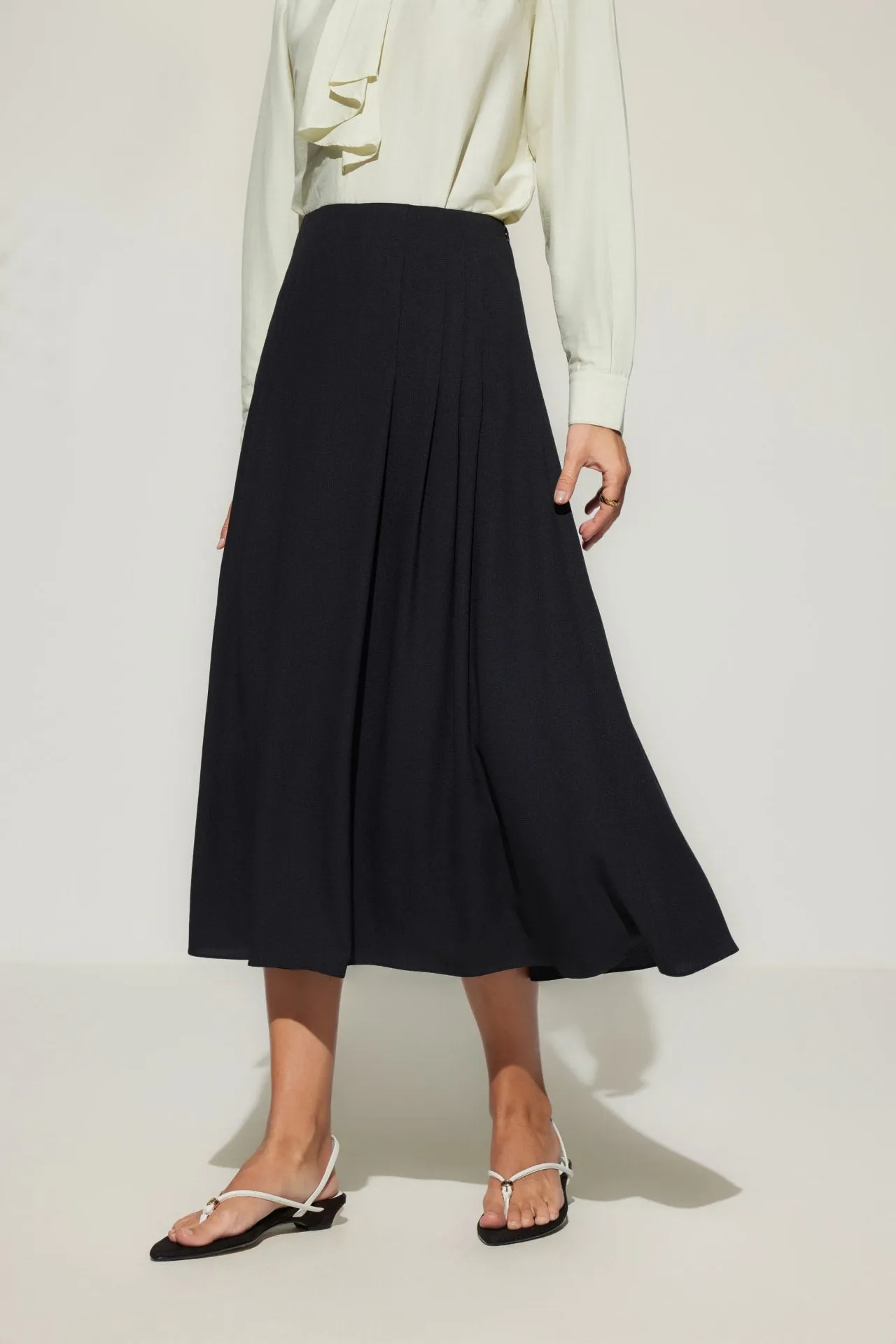 Crinkle Pleated Flare Skirt
