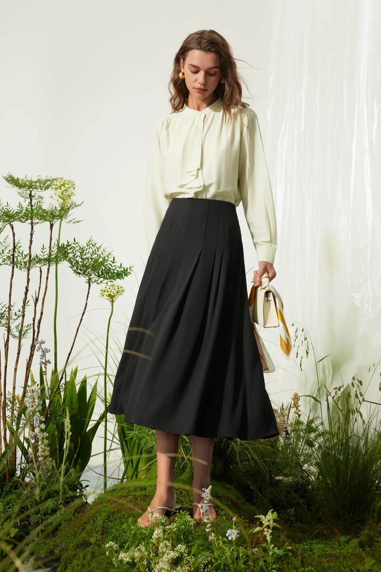 Crinkle Pleated Flare Skirt