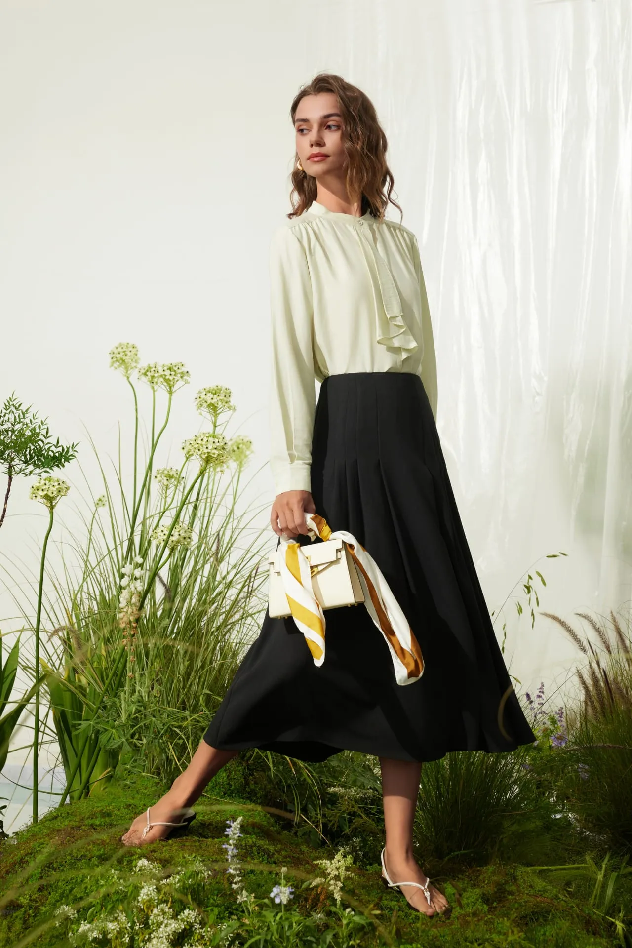 Crinkle Pleated Flare Skirt