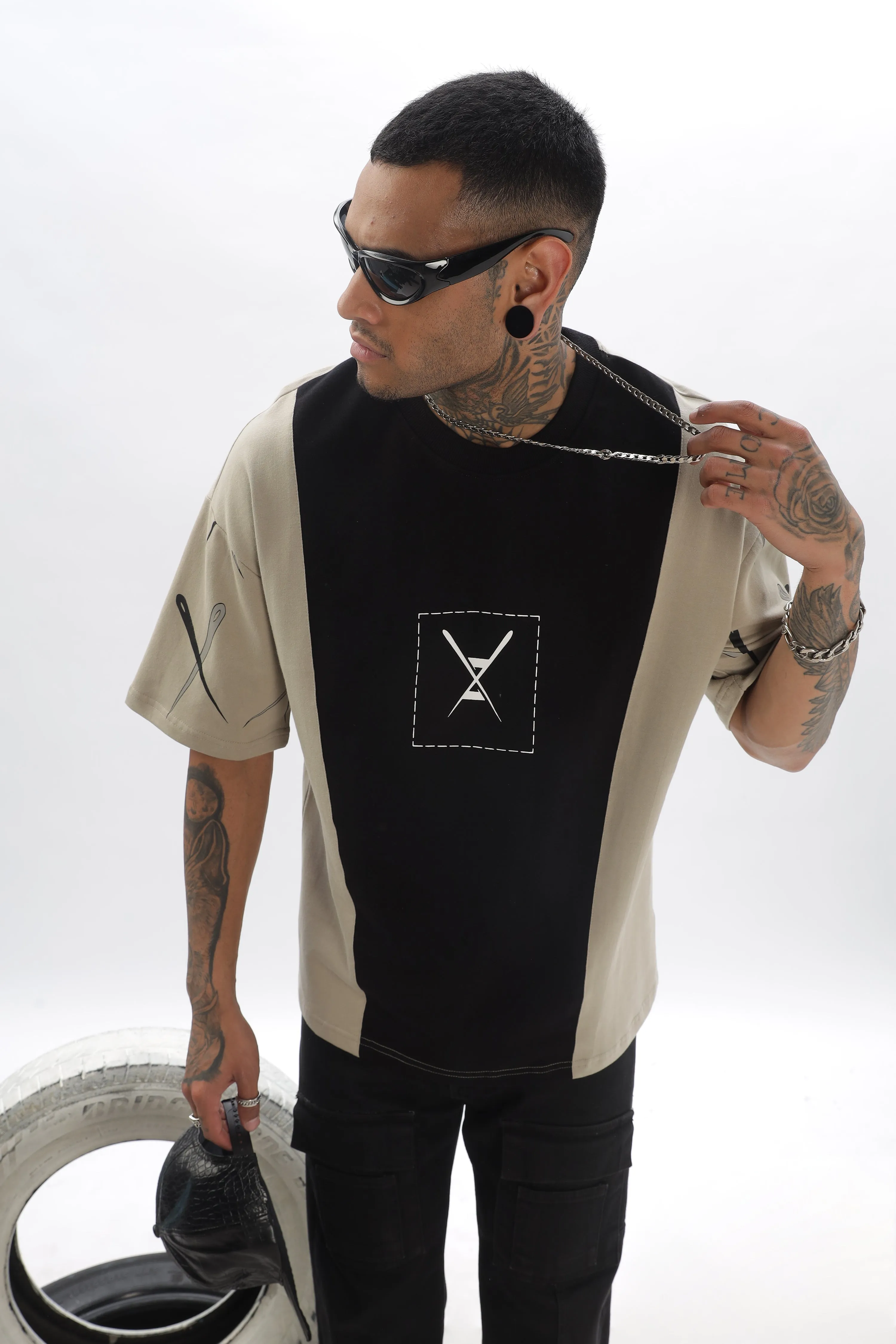 CrossBlock Black & Grey Dropshoulder Tee