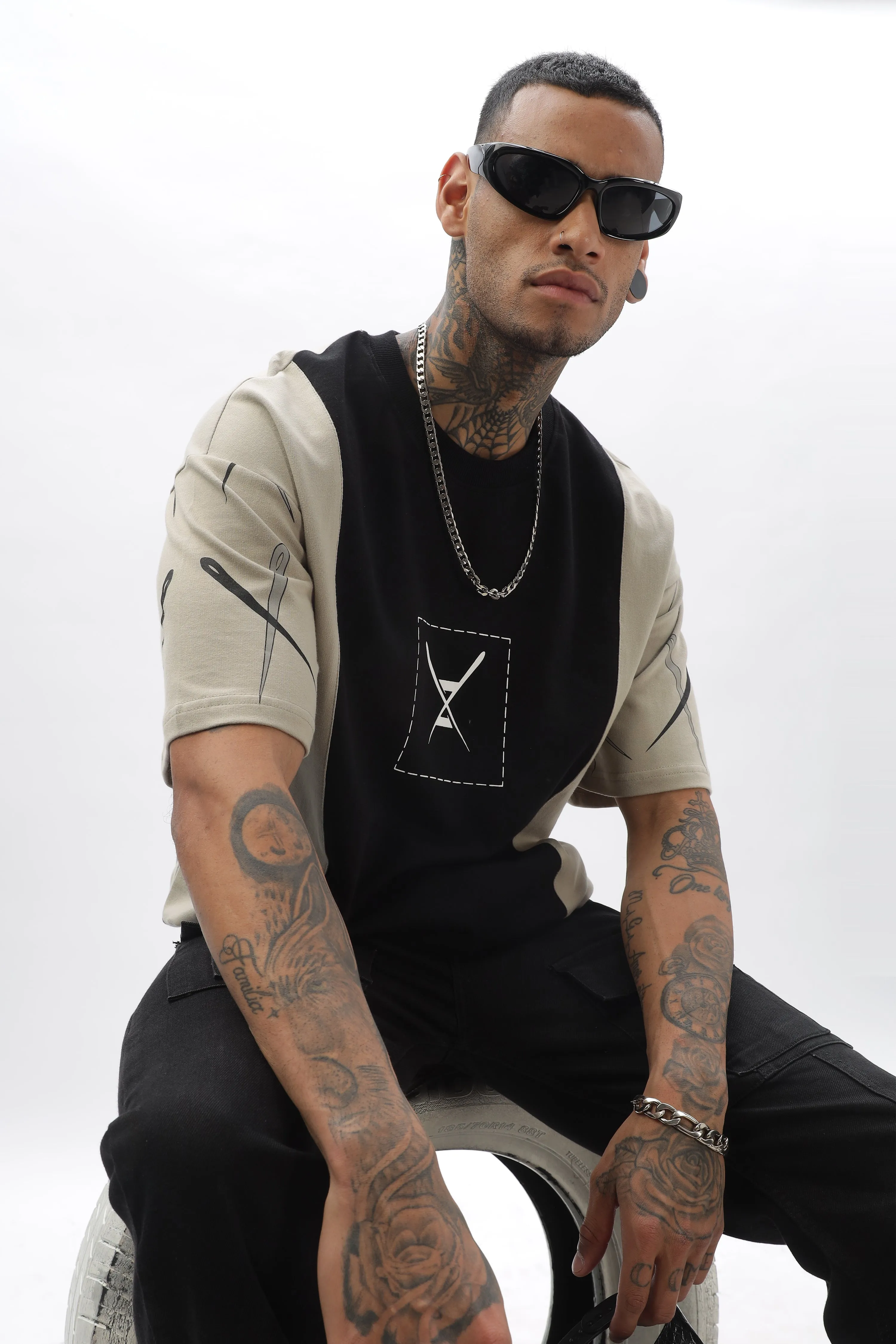 CrossBlock Black & Grey Dropshoulder Tee