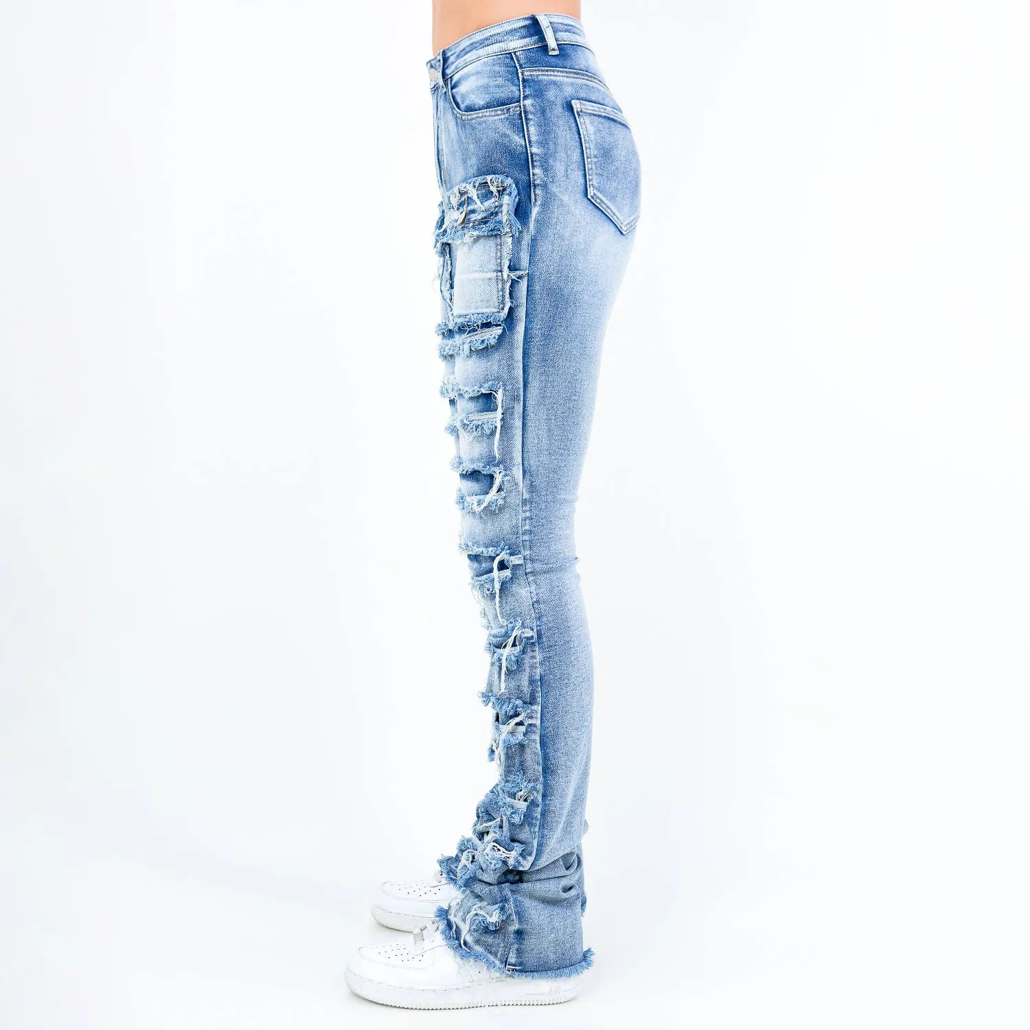Denim Patchwork Stacked Jeans