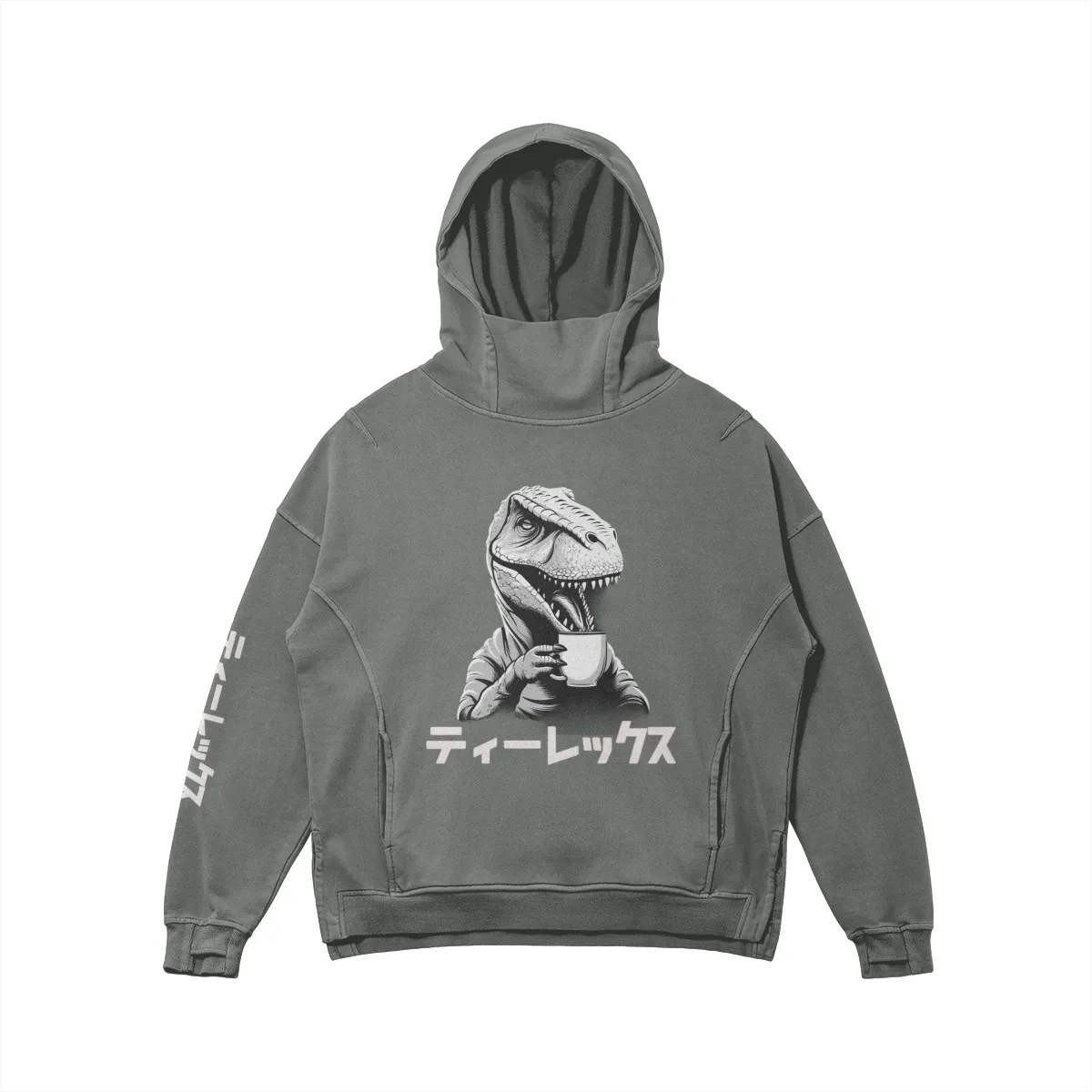 Dino Kanji Washed Turtleneck Hoodie - Unisex Fit