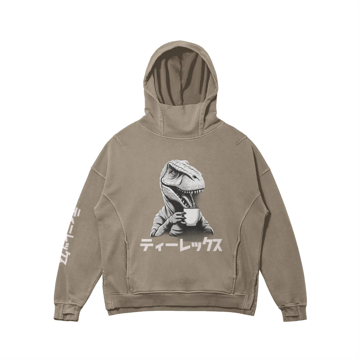 Dino Kanji Washed Turtleneck Hoodie - Unisex Fit