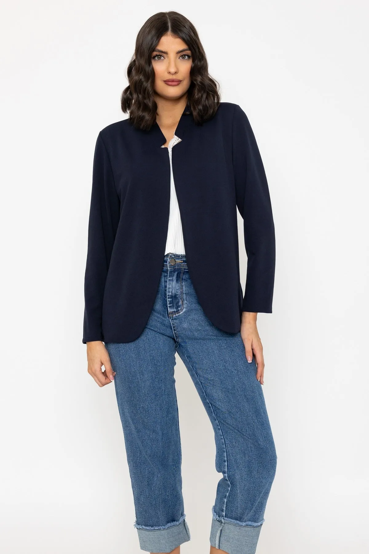 Edge To Edge Scuba Blazer in Navy