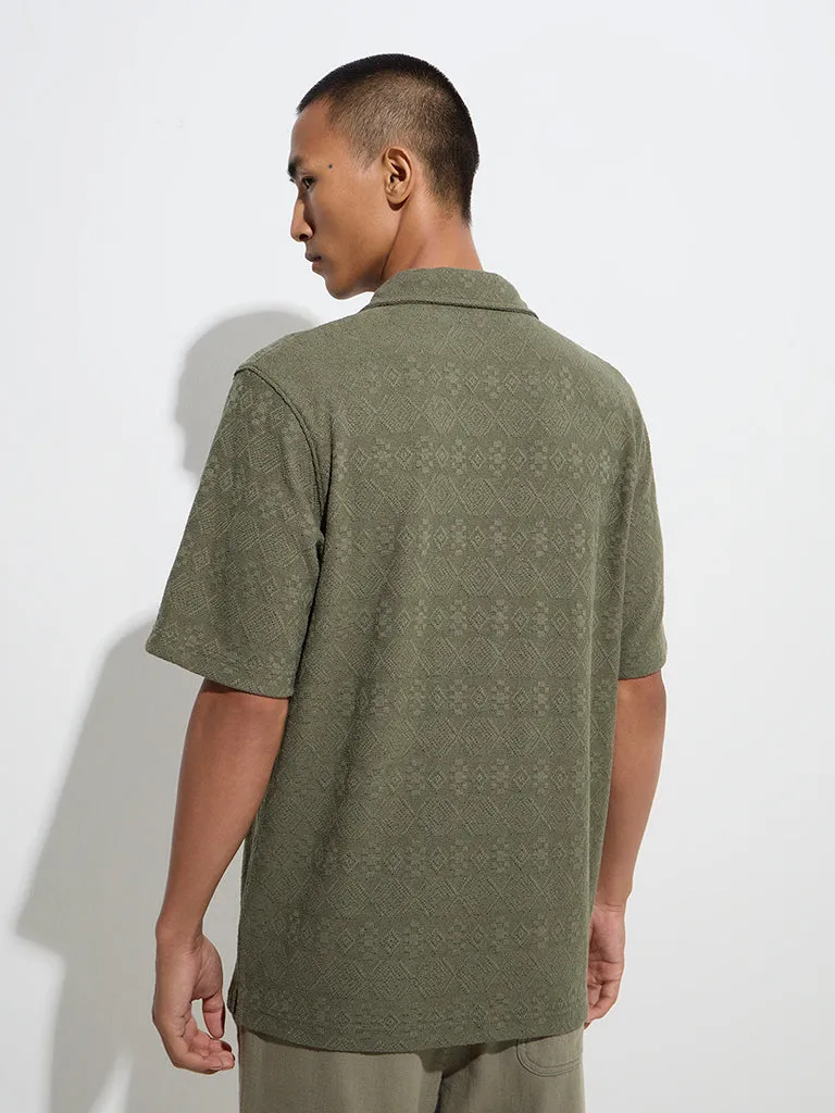 ETA Olive Embroidered Relaxed-Fit Polo T-Shirt