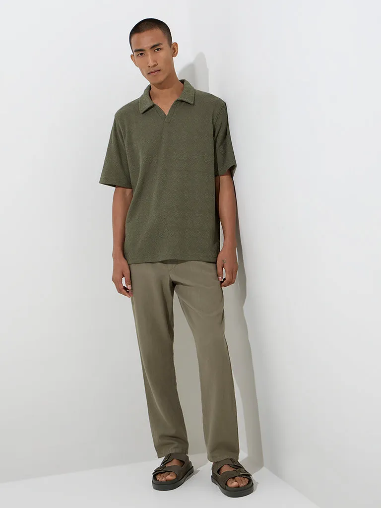 ETA Olive Embroidered Relaxed-Fit Polo T-Shirt
