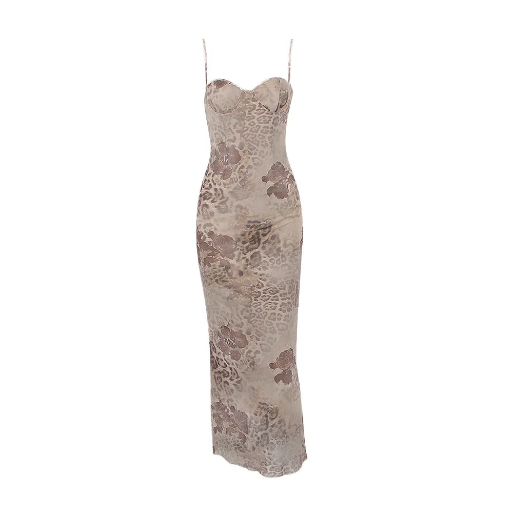 Floral Mesh Split Slip Dress