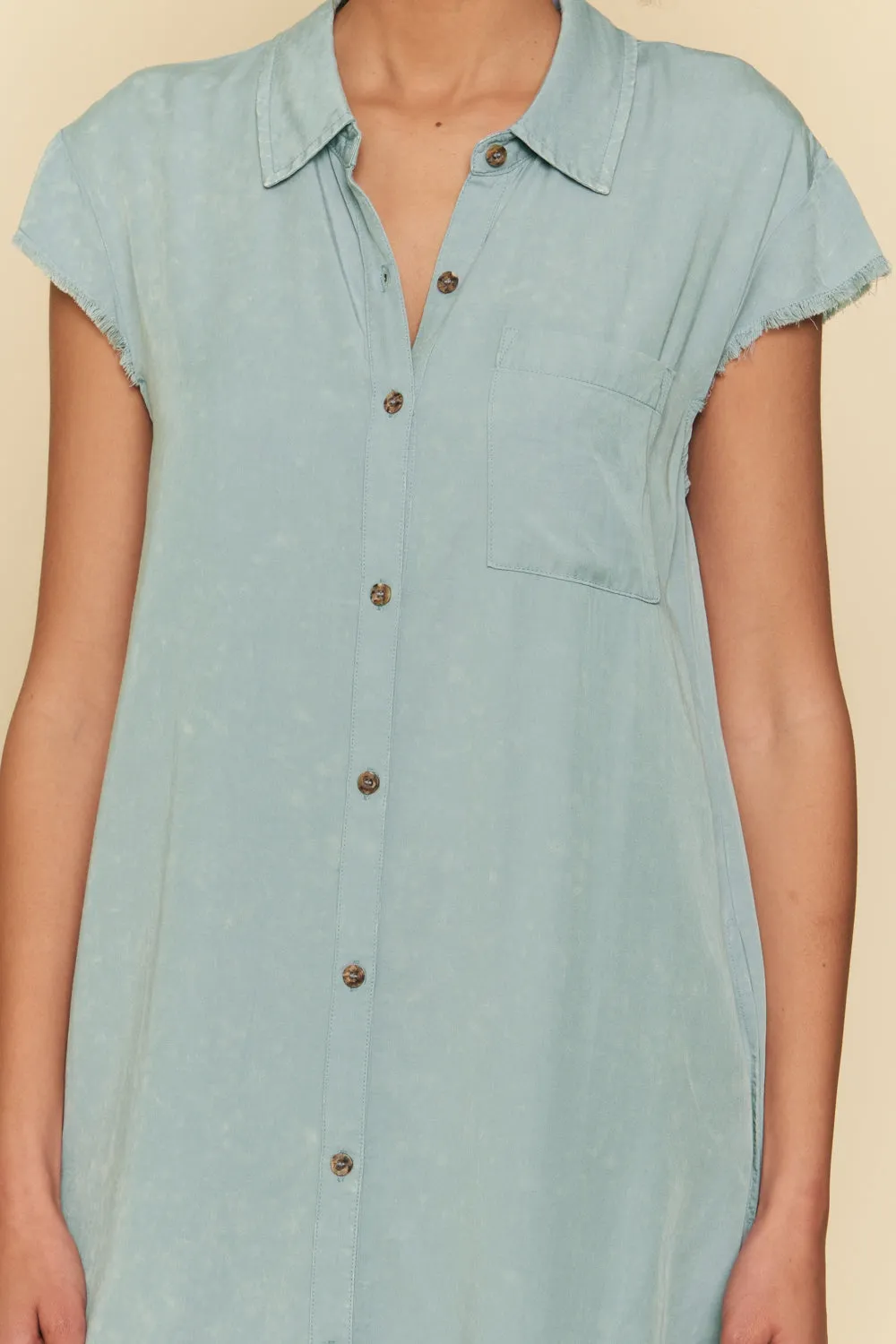 Frayed Edge Tencel Shirt Dress | Light Blue