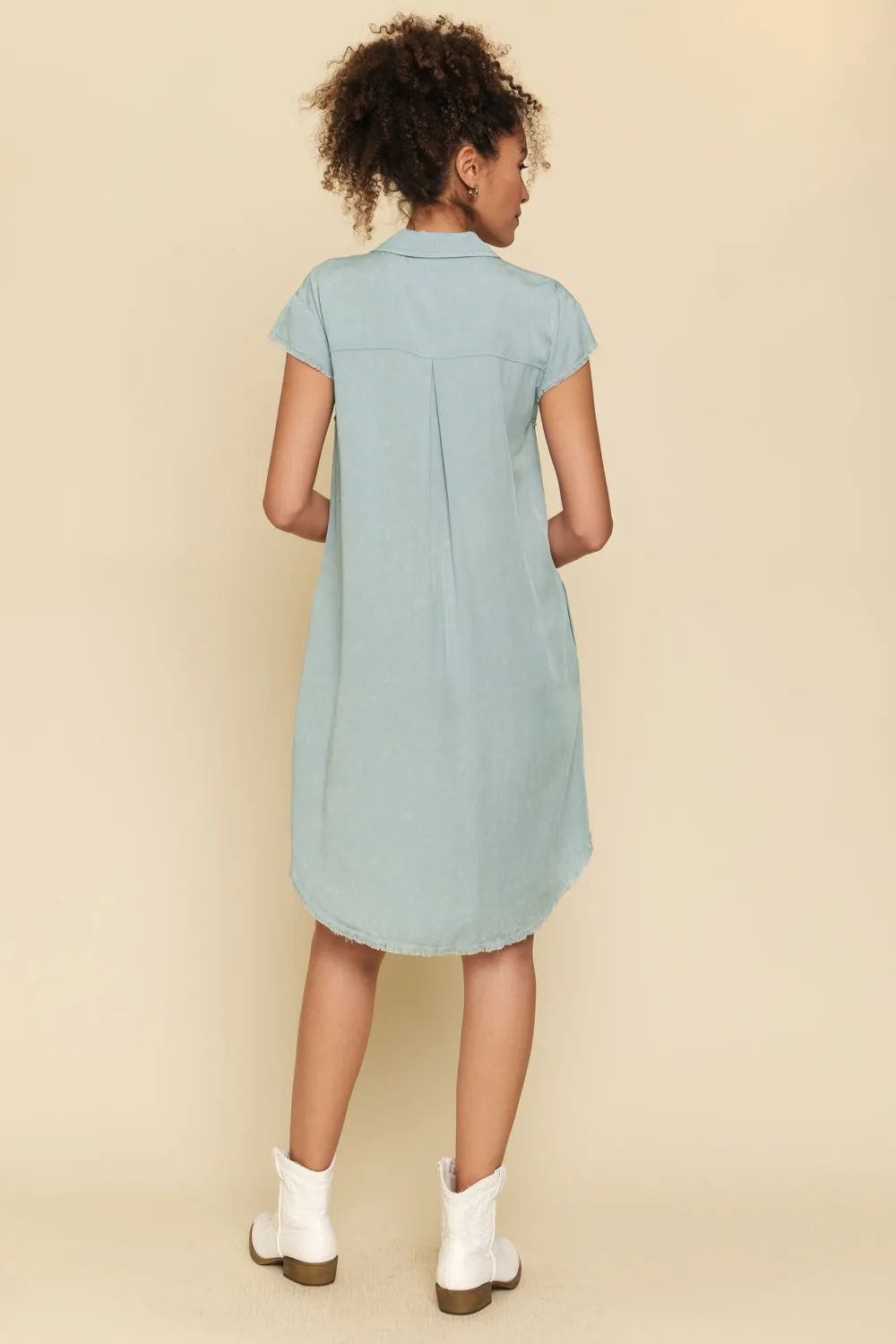 Frayed Edge Tencel Shirt Dress | Light Blue