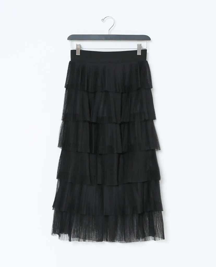 Go With The Flow Midi Skirt - Black Ruffle