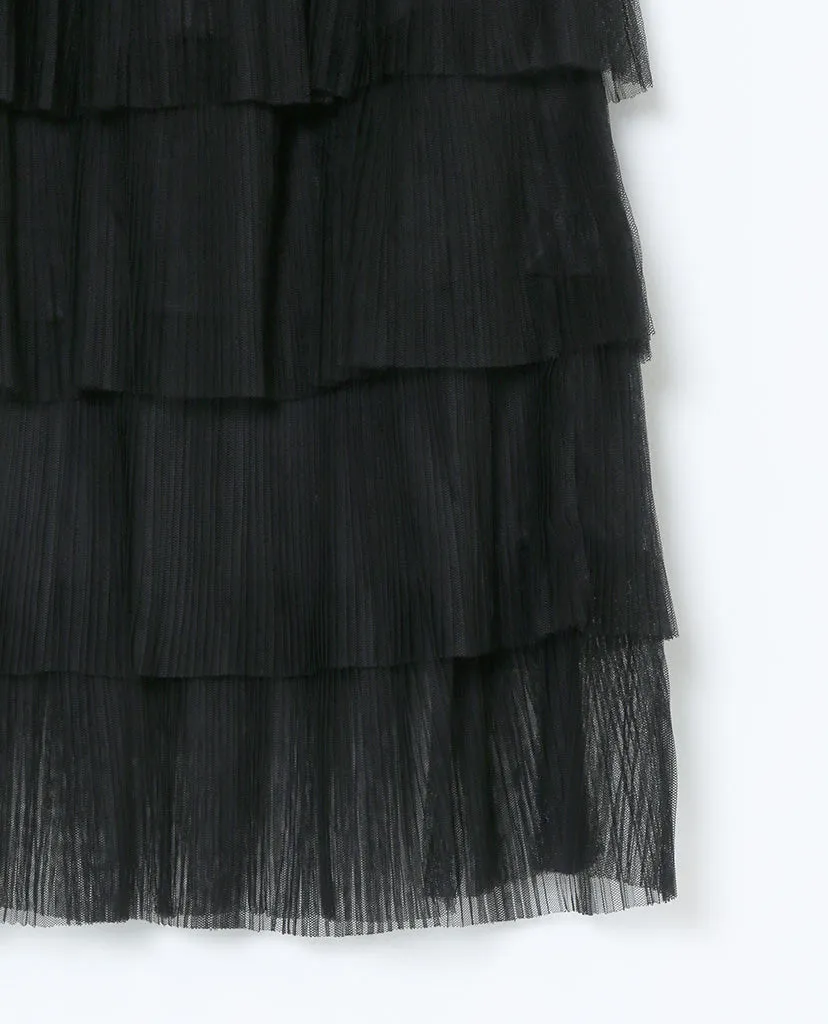 Go With The Flow Midi Skirt - Black Ruffle