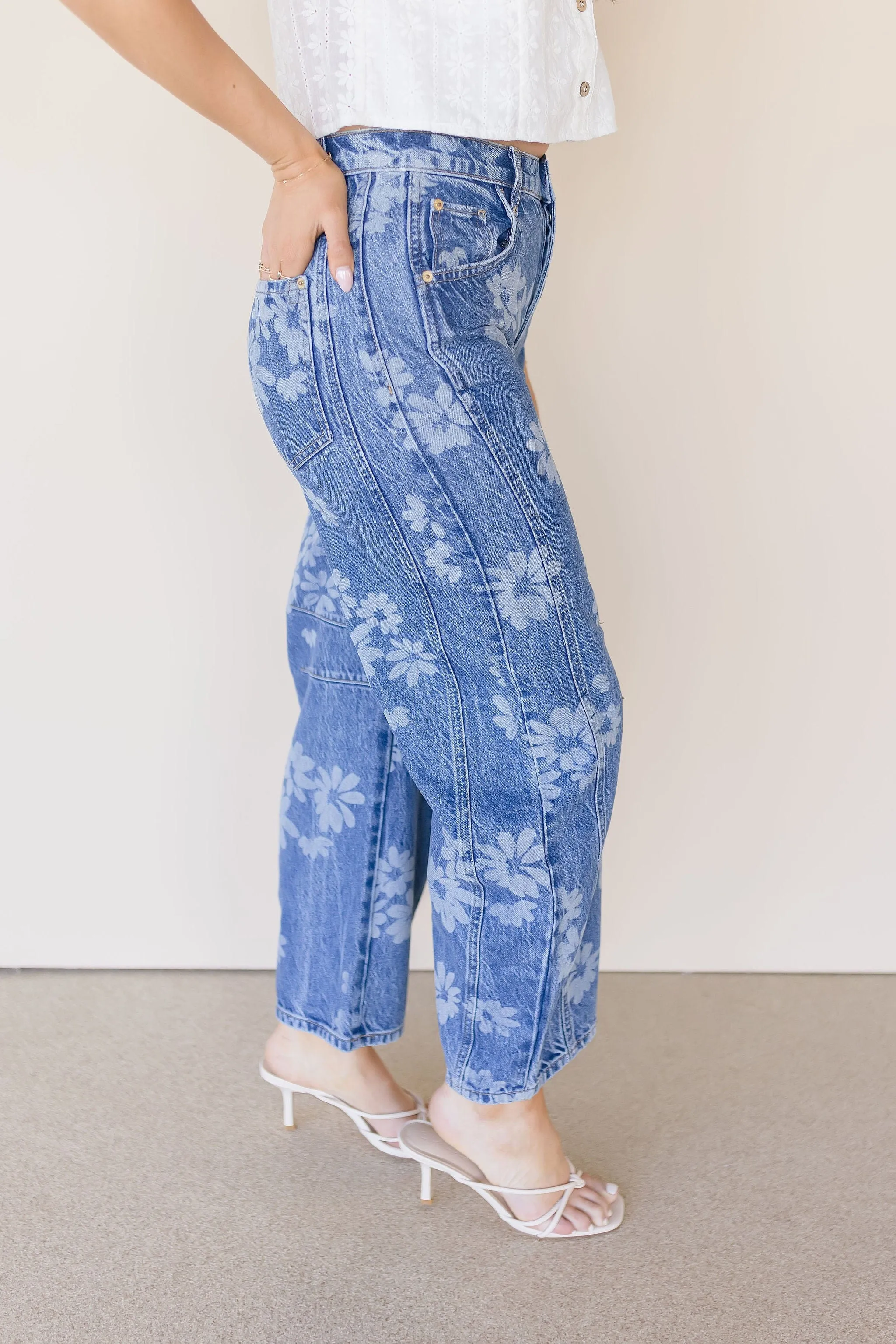 Good Luck Printed Barrel Jeans
