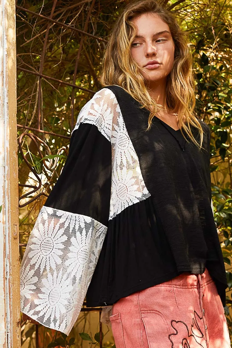 Graceful Lace-Detail Top - Black