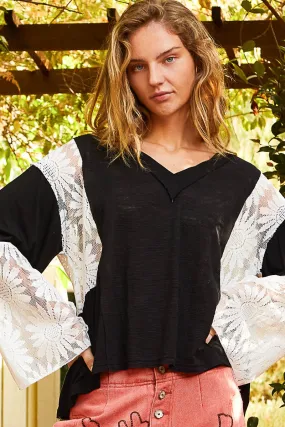 Graceful Lace-Detail Top - Black