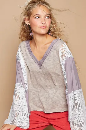 Graceful Lace-Detail Top - Gray/Lilac