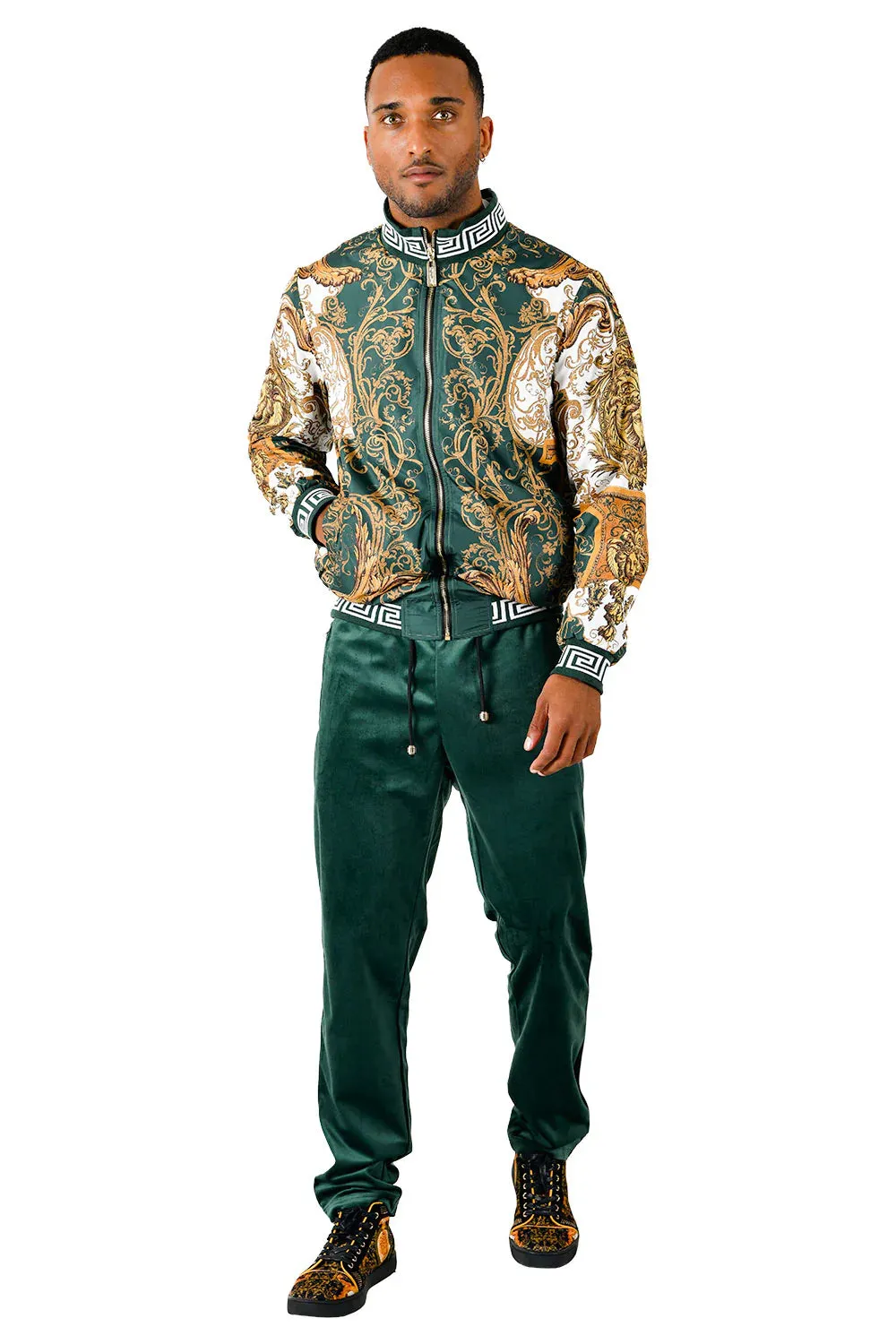 Green Men's Jogging Set Pants and Reversible Jacket Tracksuit Style No: JJ900